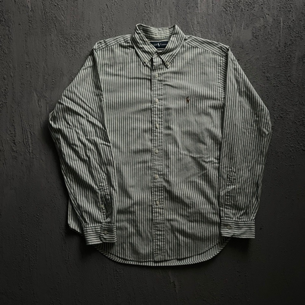 Vintage Polo Ralph Lauren Striped Button Down Shirt Large Green 1990s